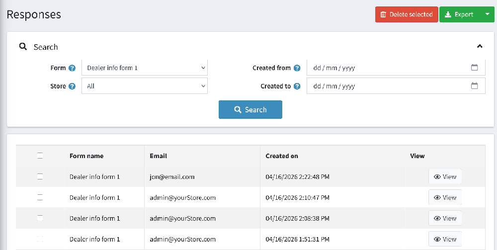 custom form creator nopcommerce plugin allows to manage form responses